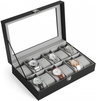 Chollo - Caja de Relojes con 12 Compartimentos, Estuche para Relojes con Tapa de Cristal