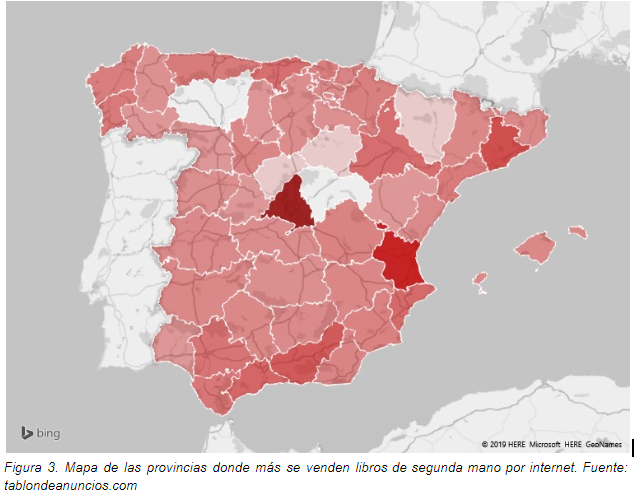 Mapa que refleja la venta de libros de segunda mano por provincias